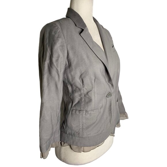 Lauren Conrad Chiffon Trim Blazer Jacket 2 Grey Button Notch Collar Unlined - Picture 5 of 6